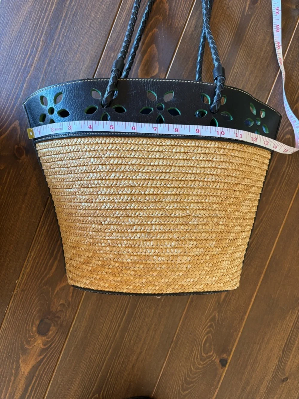 Preston & York Straw Tote Bag Genuine Leather Braided Handle Resort Summer Purse - Picture 12 of 16